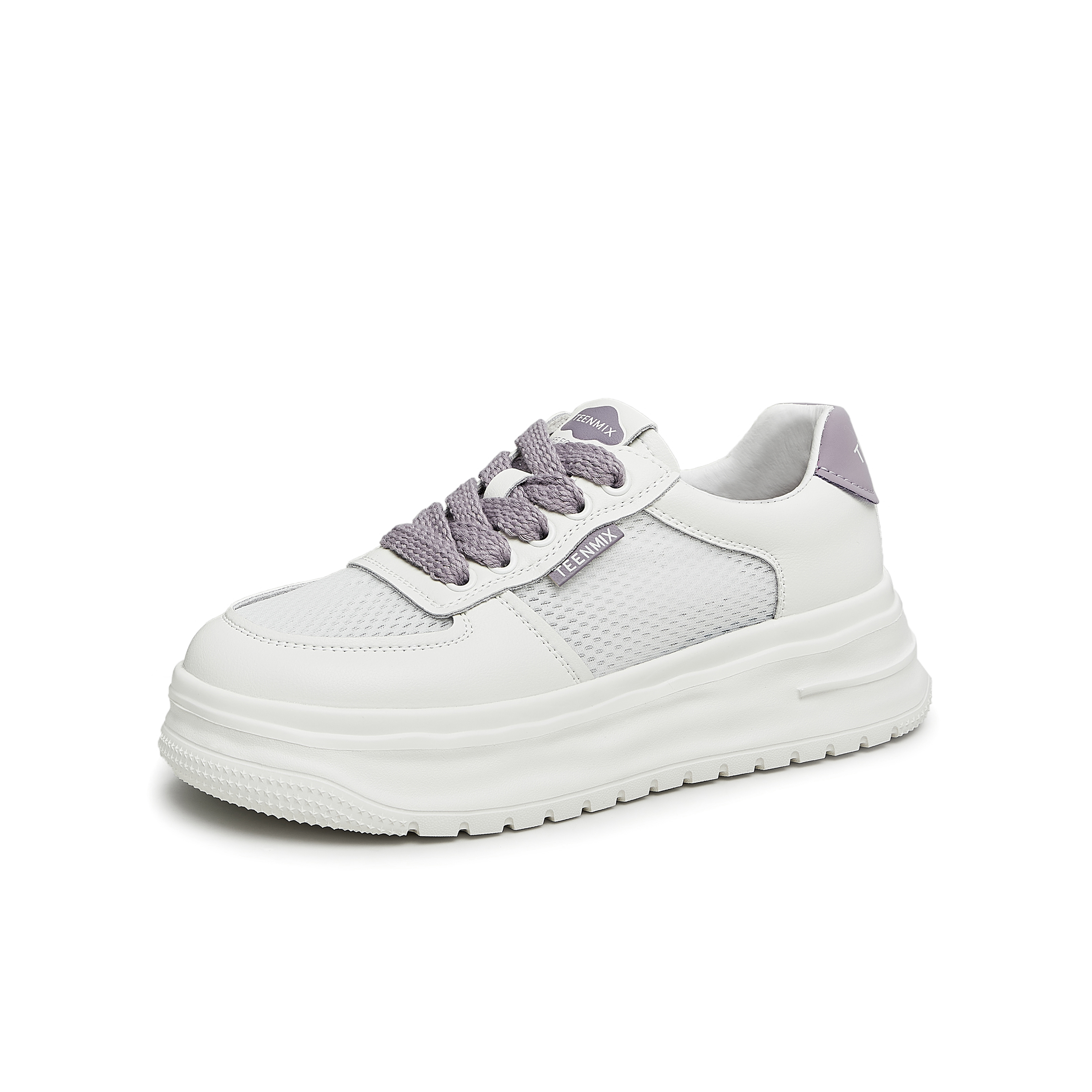 天美意2024夏新款小白鞋网格厚底系带运动舒适女休闲鞋AB053BM4