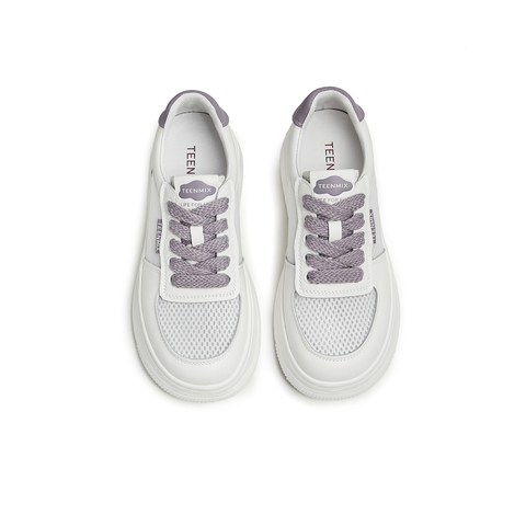 天美意2024夏新款小白鞋网格厚底系带运动舒适女休闲鞋AB053BM4