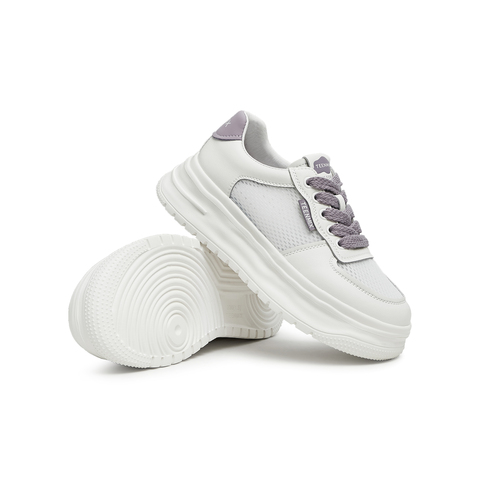 天美意2024夏新款小白鞋网格厚底系带运动舒适女休闲鞋AB053BM4