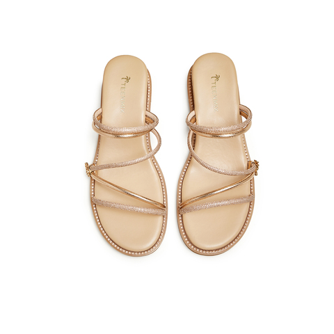 天美意2024夏新款商场同款坡跟水钻外穿时尚百搭女拖鞋CTI19BT4