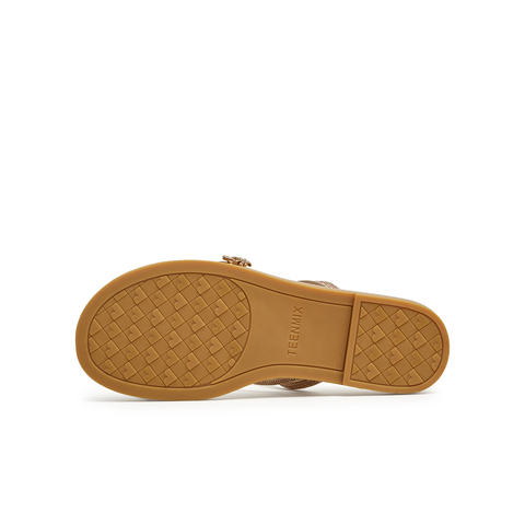 天美意2024夏新款商场同款坡跟水钻外穿时尚百搭女拖鞋CTI19BT4