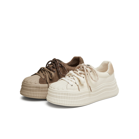 天美意2025春新款系带百搭厚底运动小个子女休闲板鞋KB060AM5