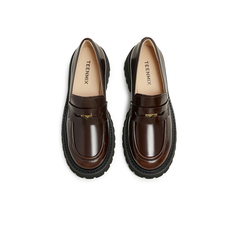 天美意2025春新款复古百搭通勤时尚纯色厚底女乐福鞋COQ01AA5