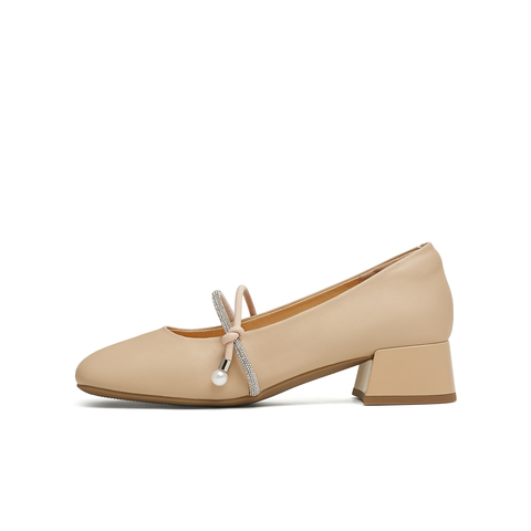 天美意2025春新款一字带复古百搭通勤高级女玛丽珍鞋KM072AQ5