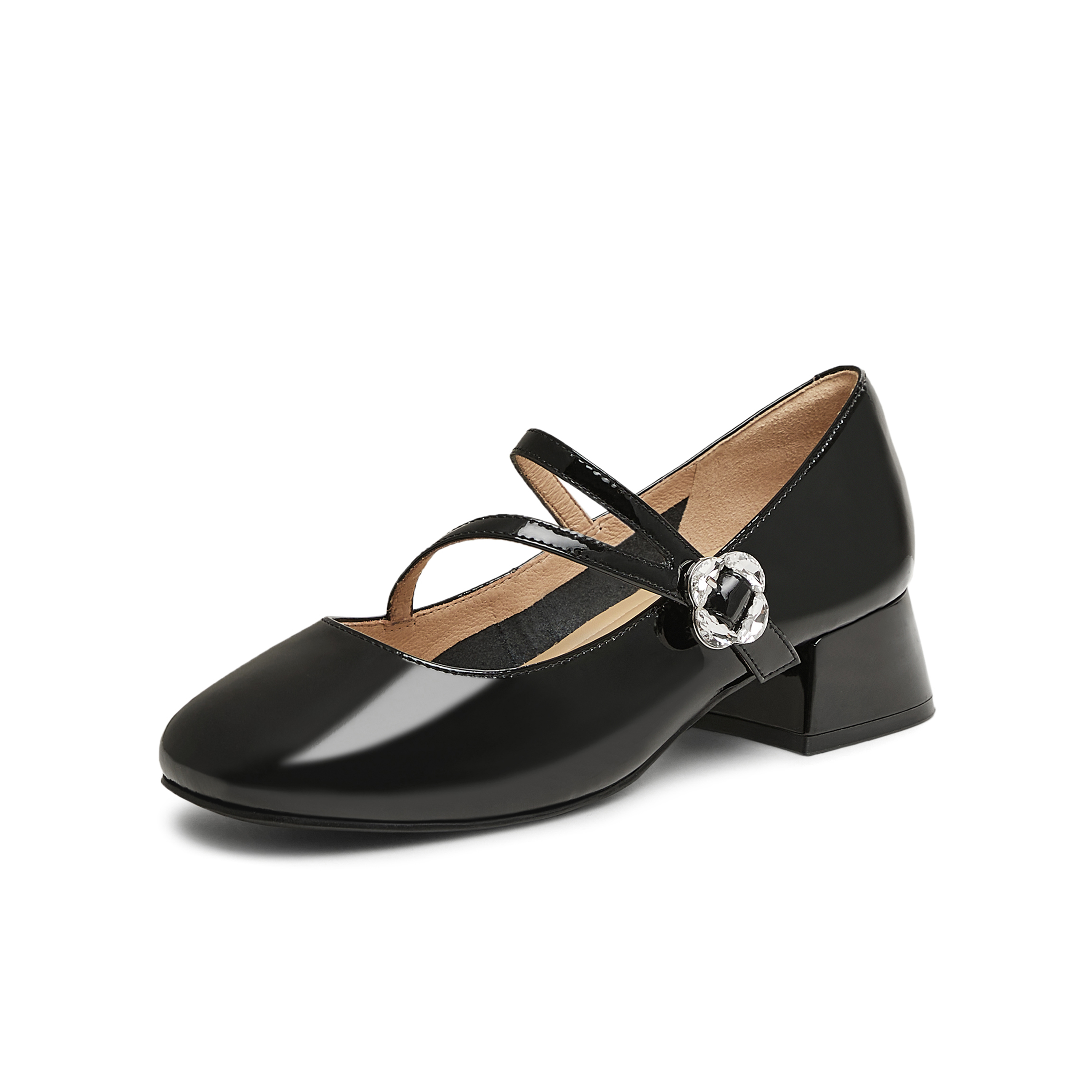 天美意2025春新款商场同款粗跟复古休闲女玛丽珍鞋CRW28AQ5