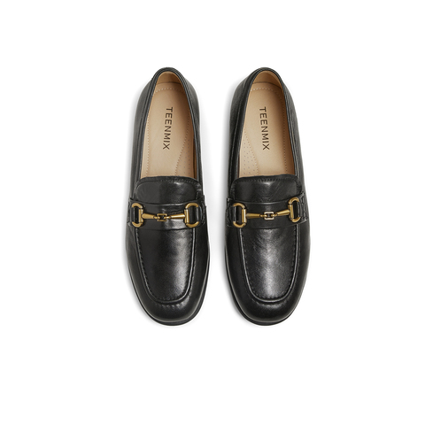 天美意2025春新款百搭通勤纯色休闲英伦风女乐福鞋KE056AM5