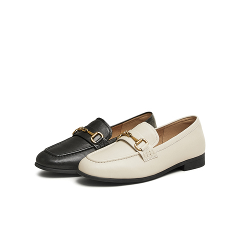 天美意2025春新款百搭通勤纯色休闲英伦风女乐福鞋KE056AM5