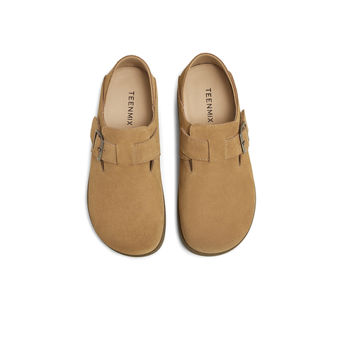 天美意2025春新款复古百搭通勤休闲针扣一字带女勃肯鞋KMZ05AA5