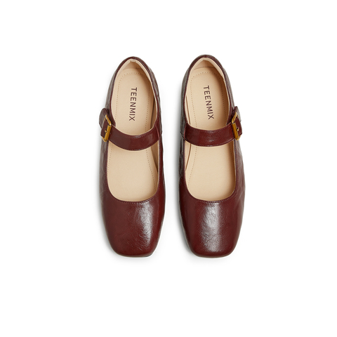 天美意2025春新款纯色复古百搭通勤浅口低跟女休闲鞋KM075AQ5