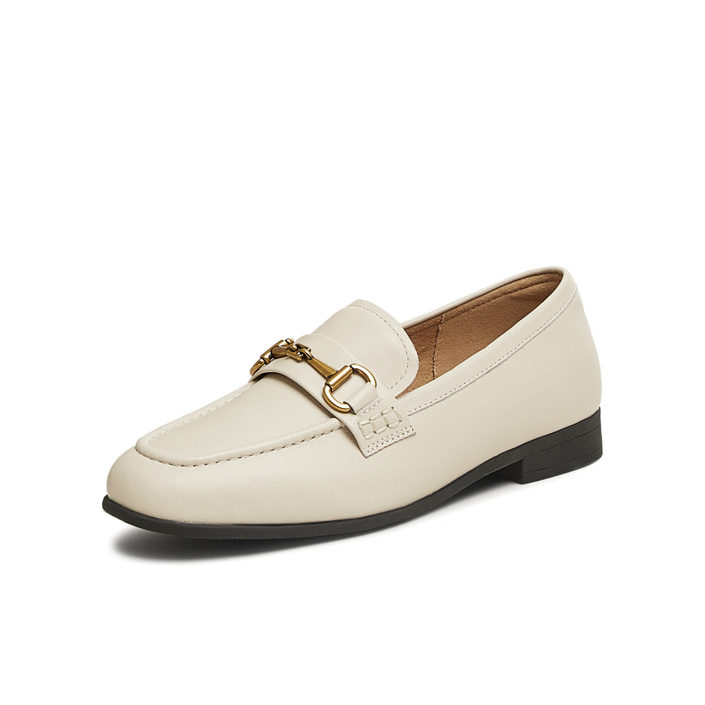 天美意2025春新款百搭通勤纯色休闲英伦风女乐福鞋KE056AM5