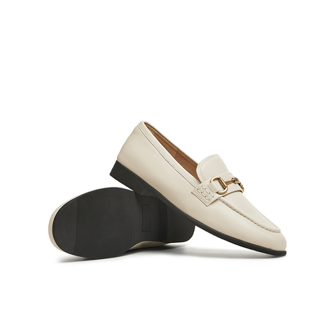 天美意2025春新款百搭通勤纯色休闲英伦风女乐福鞋KE056AM5