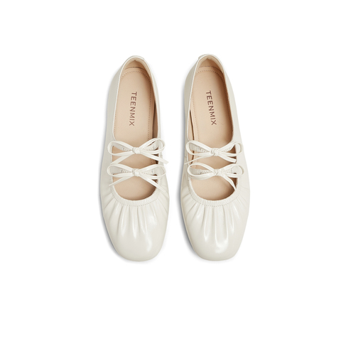 天美意2025春新款法式蝴蝶结优雅复古一脚蹬女玛丽珍鞋KM064AQ5