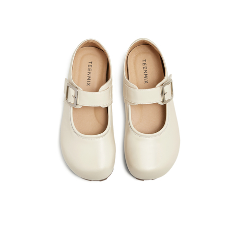 天美意2025春新款平底舒适百搭通勤日系复古女玛丽珍鞋KM076AA5