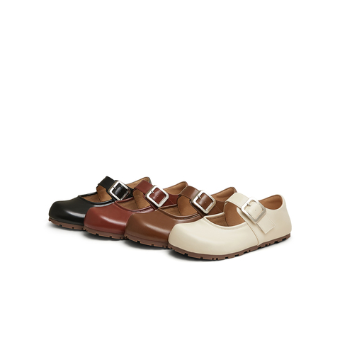 天美意2025春新款平底舒适百搭通勤日系复古女玛丽珍鞋KM076AA5