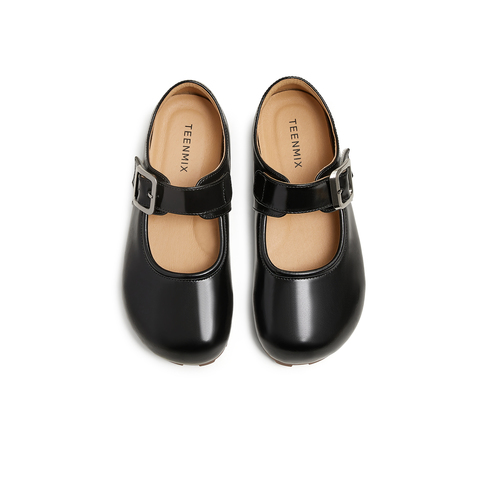 天美意2025春新款平底舒适百搭通勤日系复古女玛丽珍鞋KM076AA5