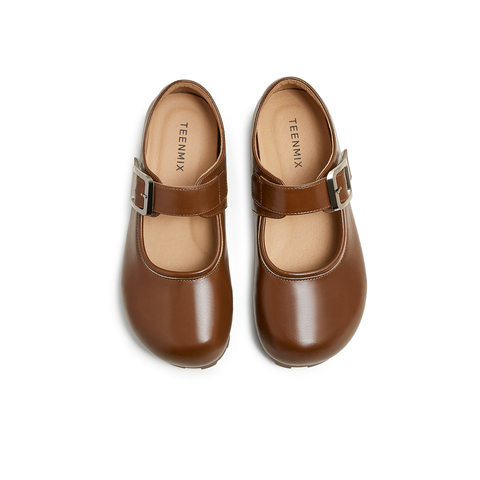 天美意2025春新款平底舒适百搭通勤日系复古女玛丽珍鞋KM076AA5