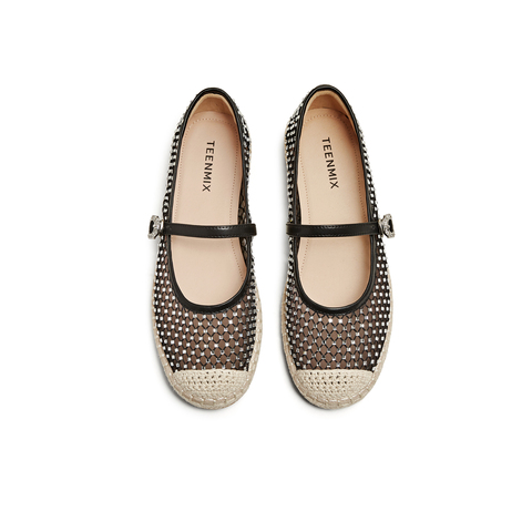 天美意2025夏新款潮流休闲百搭水钻透气复古女渔夫鞋KP007BA5