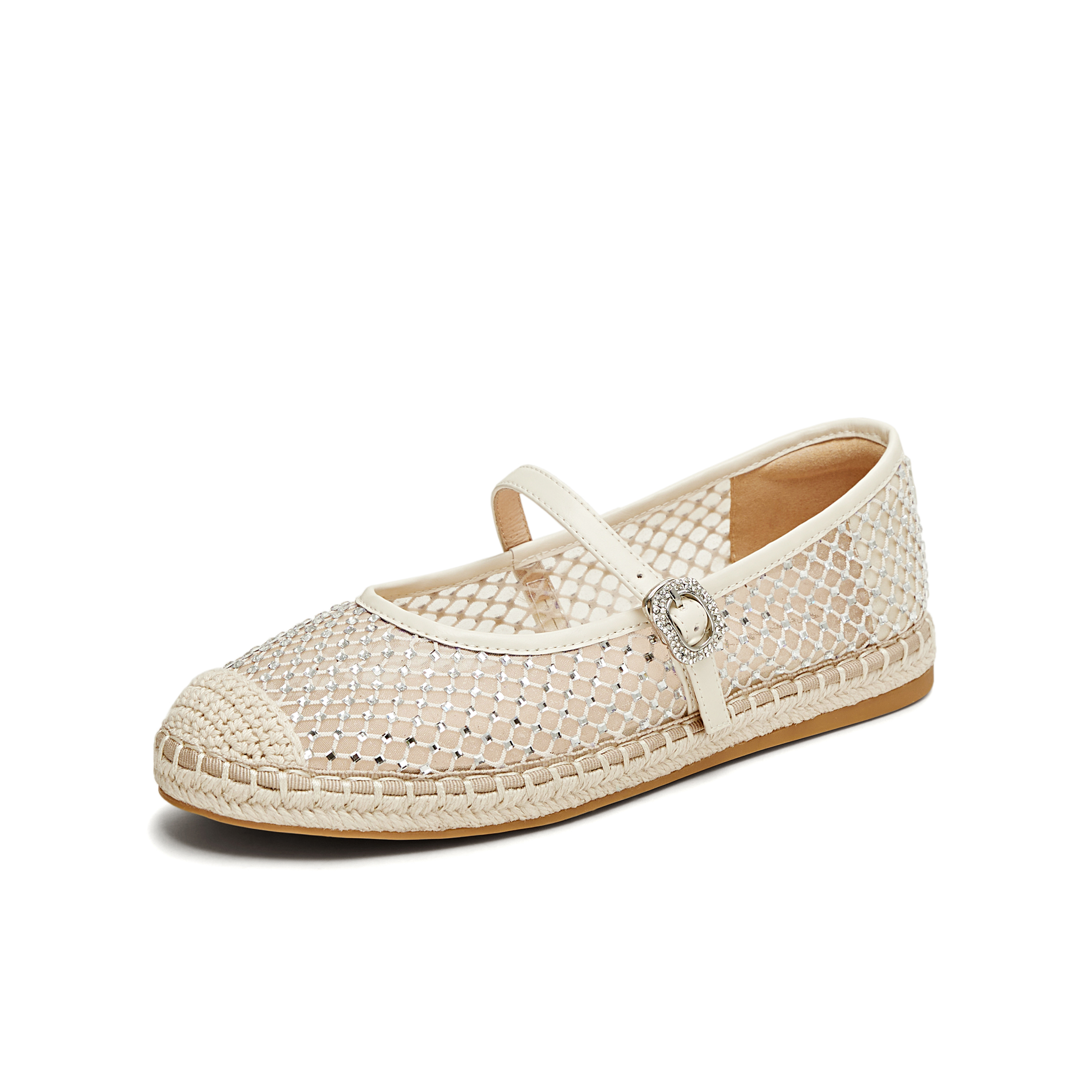 天美意2025夏新款潮流休闲百搭水钻透气复古女渔夫鞋KP007BA5