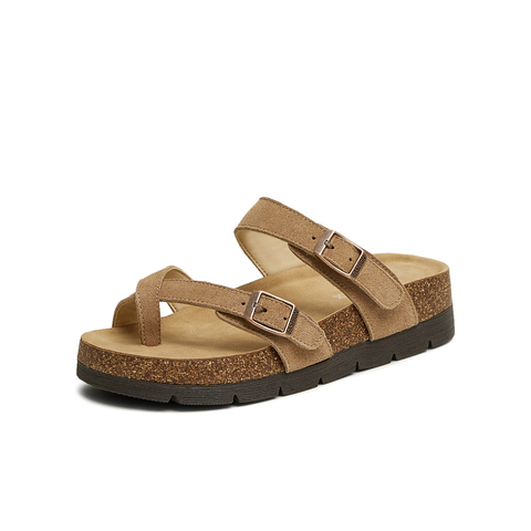 天美意2025夏新款软木套趾凉鞋平底复古休闲女勃肯鞋KK025BH5