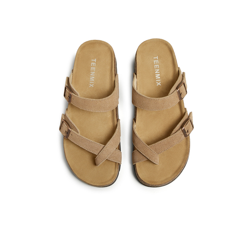 天美意2025夏新款软木套趾凉鞋平底复古休闲女勃肯鞋KK025BH5