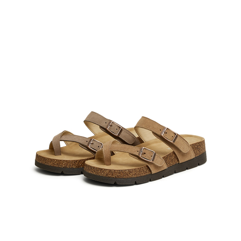 天美意2025夏新款软木套趾凉鞋平底复古休闲女勃肯鞋KK025BH5