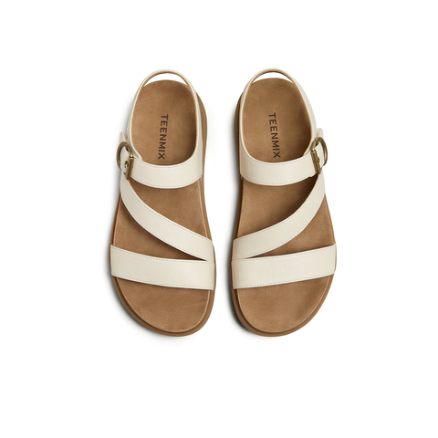 天美意2025夏新款商场同款平底百搭简约女一字带凉鞋CEY16BL5