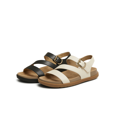 天美意2025夏新款商场同款平底百搭简约女一字带凉鞋CEY16BL5