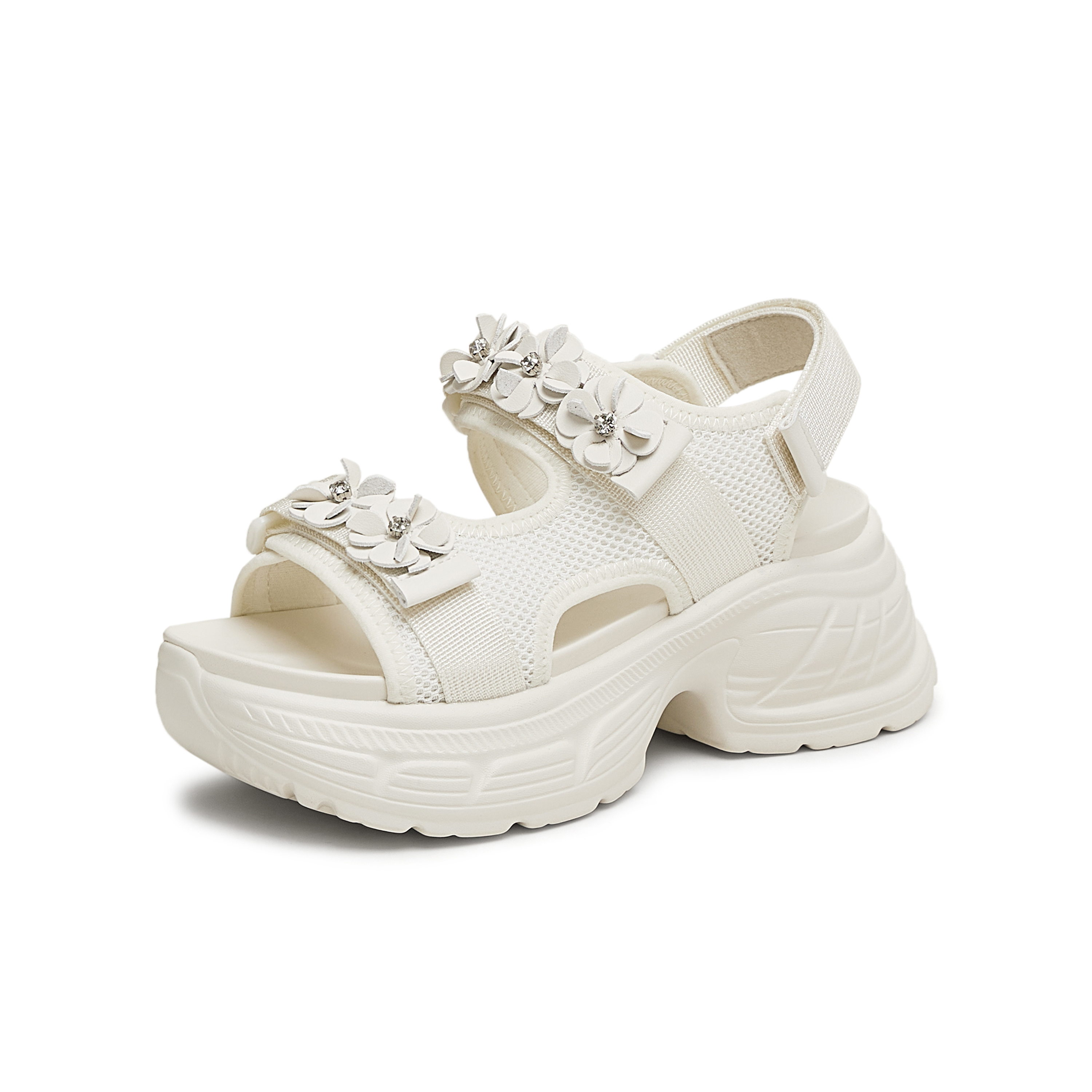 天美意2025夏新款魔术贴轻便百搭休闲厚底女老爹凉鞋KD079BL5