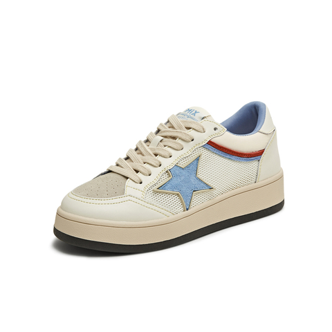 天美意2025秋新款网面透气休闲运动星星拼色复古女板鞋KB077BM5