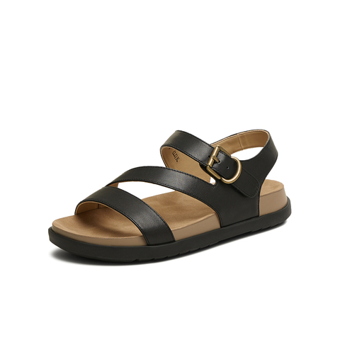 天美意2025夏新款商场同款平底百搭简约女一字带凉鞋CEY16BL5