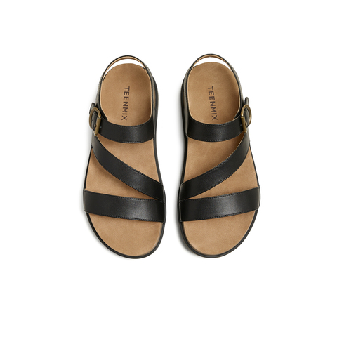 天美意2025夏新款商场同款平底百搭简约女一字带凉鞋CEY16BL5