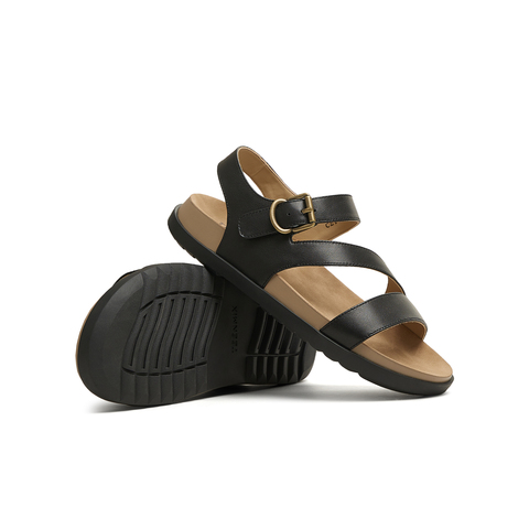 天美意2025夏新款商场同款平底百搭简约女一字带凉鞋CEY16BL5