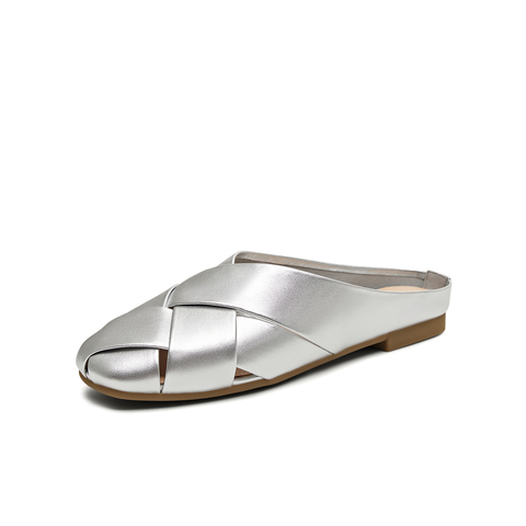 天美意2025夏新款编织懒人包头半拖平底外穿女穆勒鞋KT087BH5