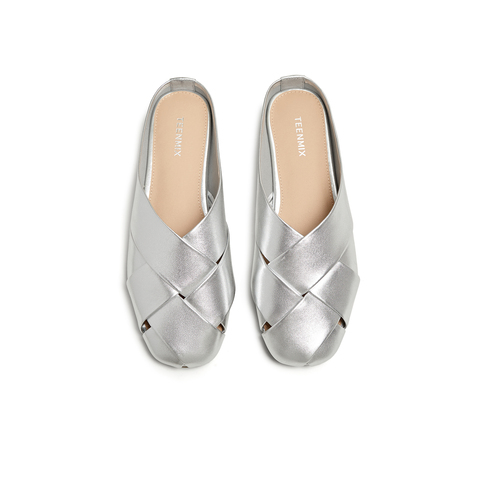 天美意2025夏新款编织懒人包头半拖平底外穿女穆勒鞋KT087BH5