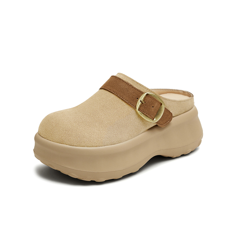 天美意2025秋新款包头拖百搭休闲厚底纯色通勤女勃肯鞋KK057CH5