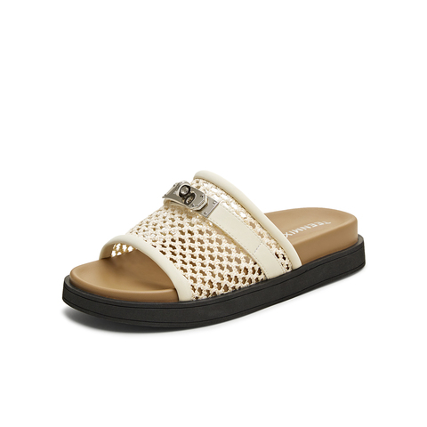 天美意2025夏新款休闲复古百搭通勤平底套脚女一字拖鞋KT064BH5