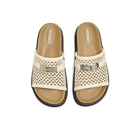 天美意2025夏新款休闲复古百搭通勤平底套脚女一字拖鞋KT064BH5