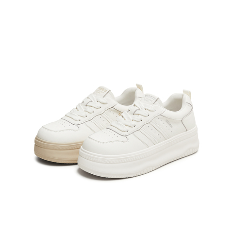 天美意2025秋新款系带厚底小个子纯色百搭潮流女小白鞋KB084CM5