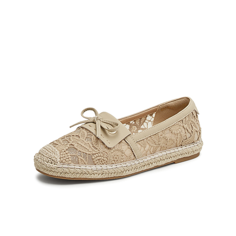 天美意2025夏新款网布蕾丝复古休闲一脚蹬平底女渔夫鞋KP009BQ5