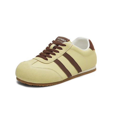 天美意2025秋新款德训鞋休闲系带拼色复古百搭女阿甘鞋KG122CM5