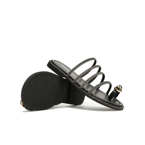 天美意2025夏新款舒适海边沙滩鞋平底拖鞋半拖女一字拖KT091BT5