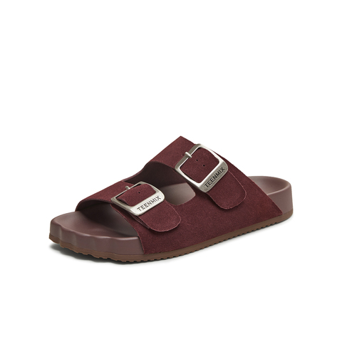 天美意2025夏新款复古休闲平底双扣带一字拖女勃肯鞋KK022BH5