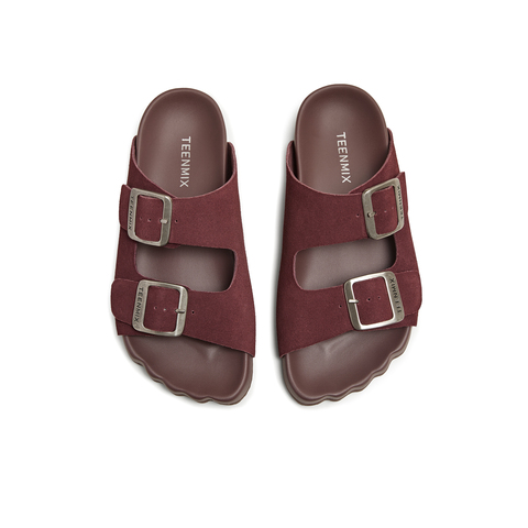 天美意2025夏新款复古休闲平底双扣带一字拖女勃肯鞋KK022BH5