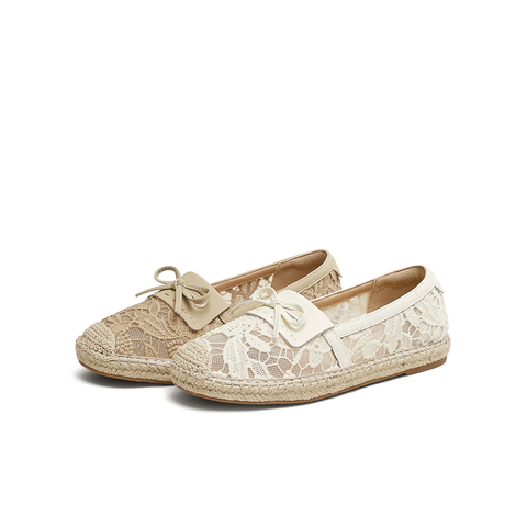 天美意2025夏新款网布蕾丝复古休闲一脚蹬平底女渔夫鞋KP009BQ5