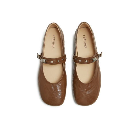 天美意2025秋新款商场同款纯色复古百搭女芭蕾玛丽珍鞋BL531CQ5