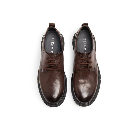 天美意2025秋新款商务复古百搭纯色上班通勤男休闲皮鞋ZZX76CM5