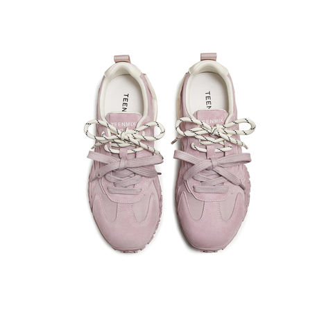 天美意2025秋新款休闲系带双鞋带厚底百搭拼色女阿甘鞋KG125CM5