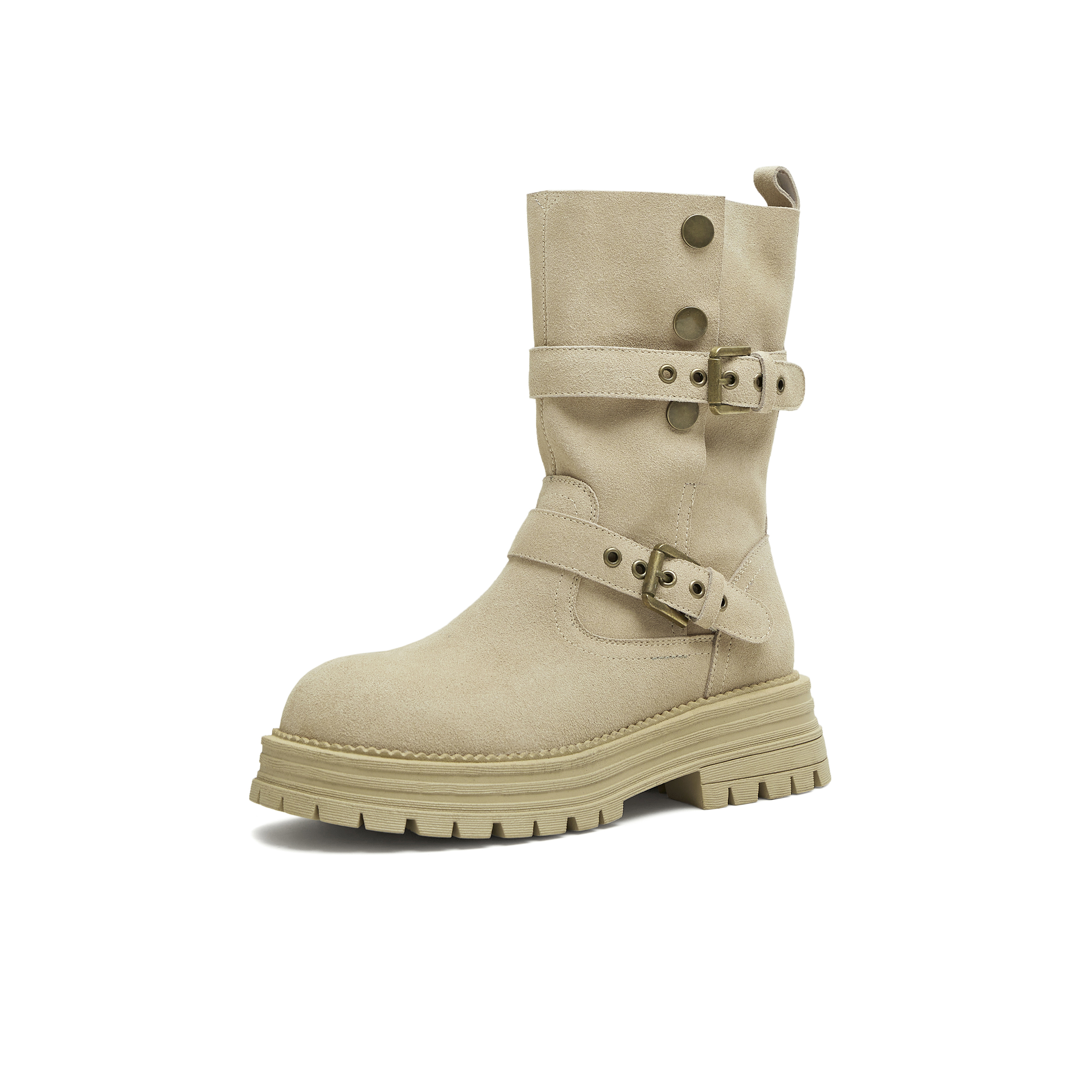 天美意2025冬新款复古厚底英伦风西部靴堆堆靴女骑士靴KXZ09DS5