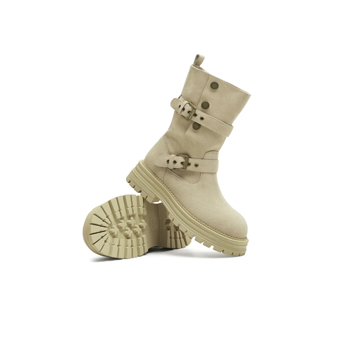 天美意2025冬新款复古厚底英伦风西部靴堆堆靴女骑士靴KXZ09DS5