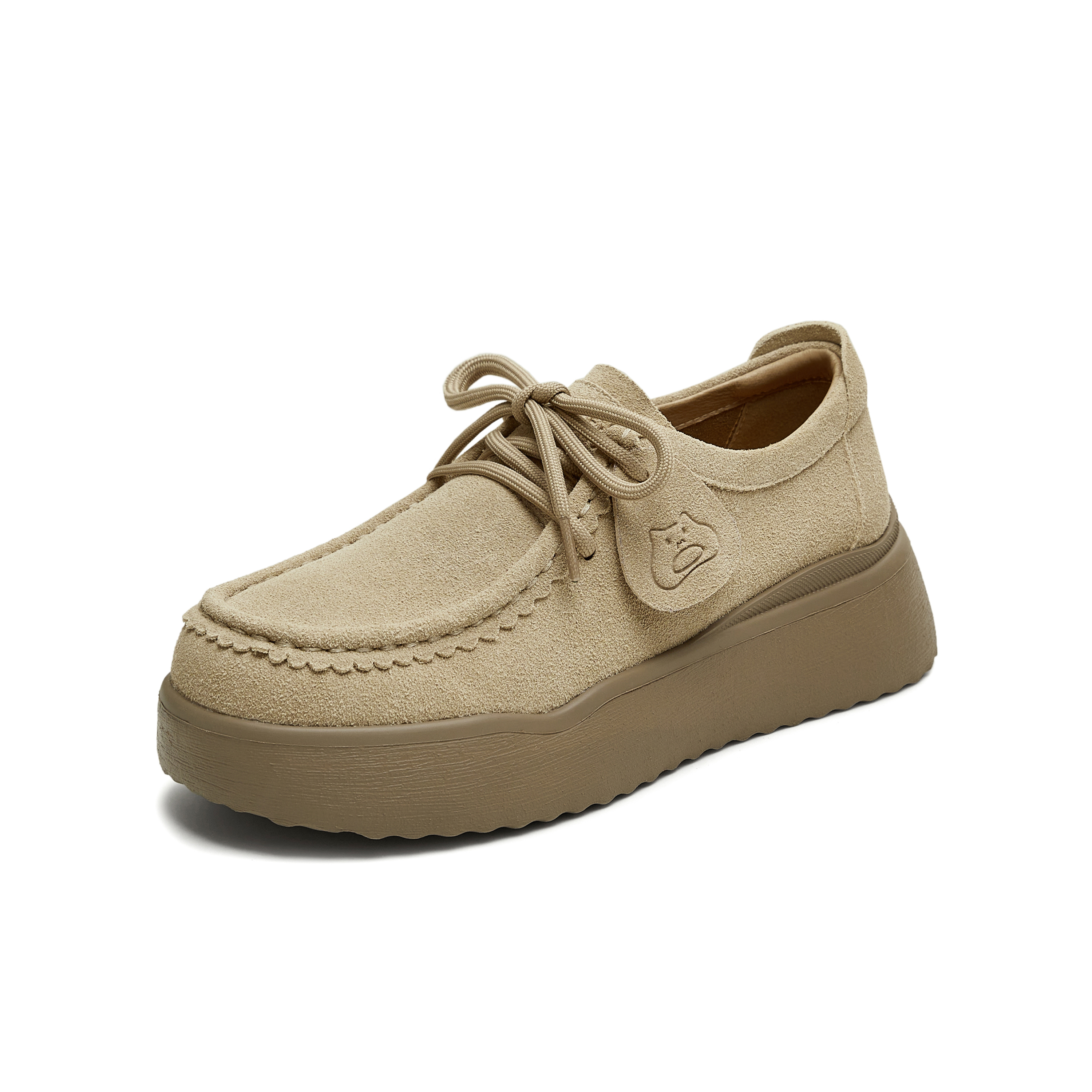 天美意2025秋新款袋鼠鞋休闲系带厚底纯色百搭女勃肯鞋KK063CM5